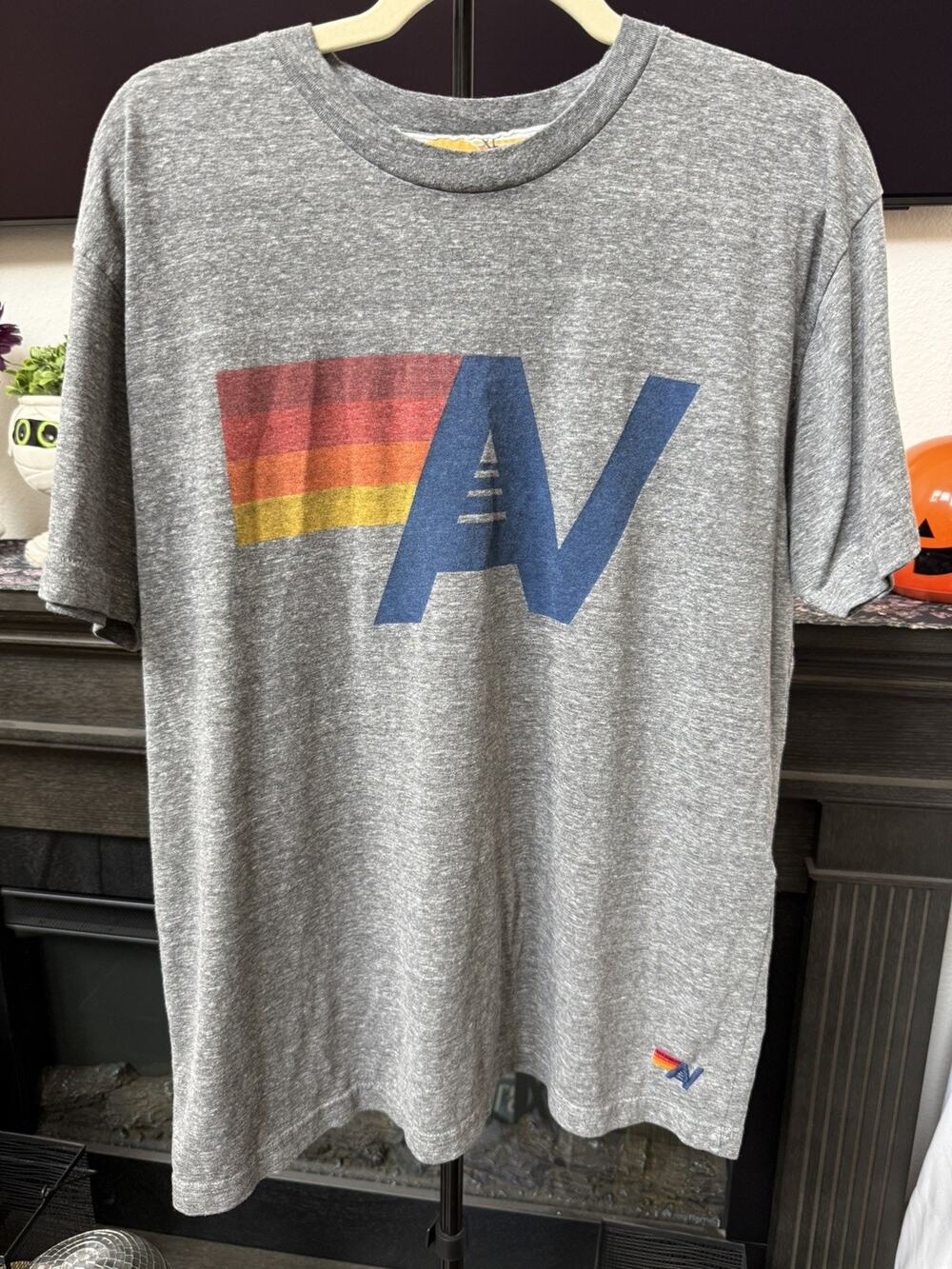 Aviator Nation Grey Blue Big AN Logo Print Poly/Cotton Classic T Shirt XL